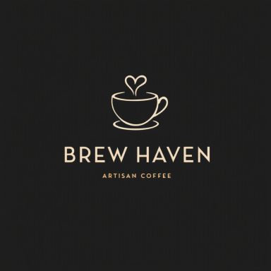 Logo for Brew Haven, featuring a coffee cup with a heart and the text "Artisan Coffee."
