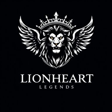 Logo featuring a lion with wings and a crown, above the text "Lionheart Legends."