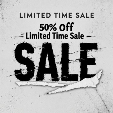Text promoting a limited time sale with 50% off.